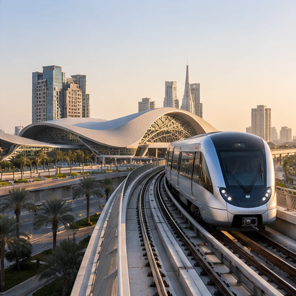 A metro train and station as a general public-infrastructure illustration; client-supplied AI illustration, not ITQAN staff, clients or completed projects. A metro train and station as a general public-infrastructure illustration; client-supplied AI illustration, not ITQAN staff, clients or completed projects.